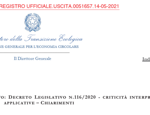 Circolare del MiTE di chiarimento sul D.Lgs. 116/2020